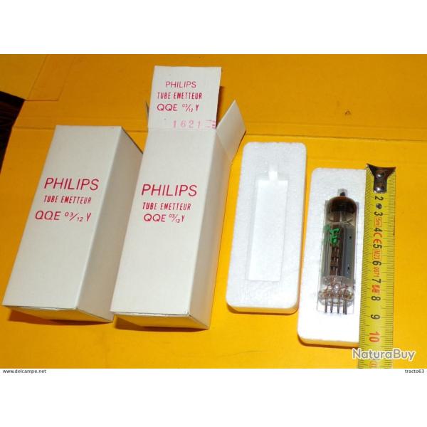 LOT DE 2 LAMPES TUBES RADIO MILITAIRE , PHILIPS TUBE EMETTEUR QQE 03/12 Y� ,NOS AND NIB TUBES , RADI