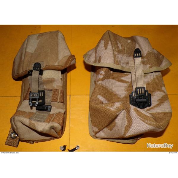 LOT DE 2 POCHES POUR GILET DE COMBAT� DE L'ARMEE ANGLAISE CAMOUFLAGE SABLE , FABRICATION ROYAUME UNI