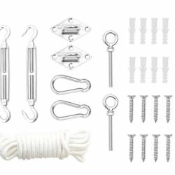 Accessoires voile ombrage acier inoxydable 9 pi&egrave;ces fixation r&eacute;glable 80 x 50 mm