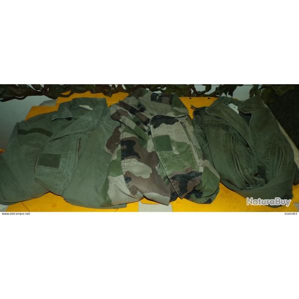 LOT DE 3 VESTES : 2 KAKI + 1� CAMOUFLEE DE L'ARMEE FRANCAISE TAILLE 96 ET 92 SOIT M 39-40� ,�  VENDU