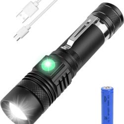 Lampe Torche Led Puissante Charge USB Pile 18650 Zoom 5 Modes &Eacute;tanche P&ecirc;che Camping Randonn&eacute;e