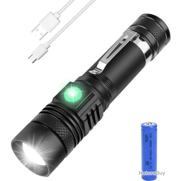 Lampe Torche Led Puissante Charge USB Pile 18650 Zoom 5 Modes �tanche P�che Camping Randonn�e