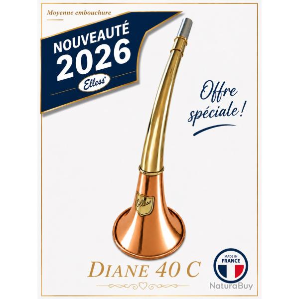 ELLESS - 165 C - Trompe Ronde Cintr�e Pavillon CUIVRE 40 cm polie "DIANE 40C" - Embout MOYEN