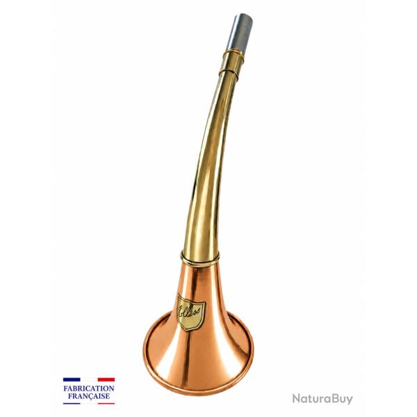 ELLESS - 165 C - Trompe Ronde Cintr�e Pavillon CUIVRE 40 cm polie "DIANE 40C" - Embout MOYEN