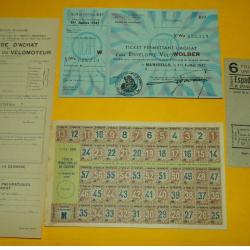 LOT DE 4 TICKETS DE RATIONNEMENT D'ACHAT PENDANT LA GUERRE 1939-1945 WWII POUR L'ACHAT PNEU DE VELO