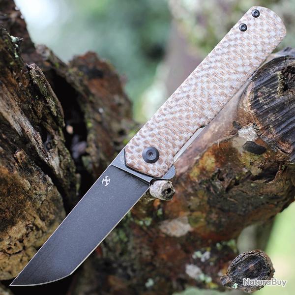 KANSEPT Foosa X2020T2 154CM Blade Liner Lock Folder Plaid Brown Micarta