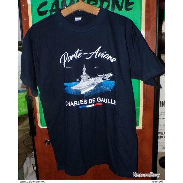 TEE SHIRT CHARLES DE GAULLE PORTE AVIONS , BLEU MARINE A MANCHES COURTES� ,TAILLE DISPONIBLE L ( cou