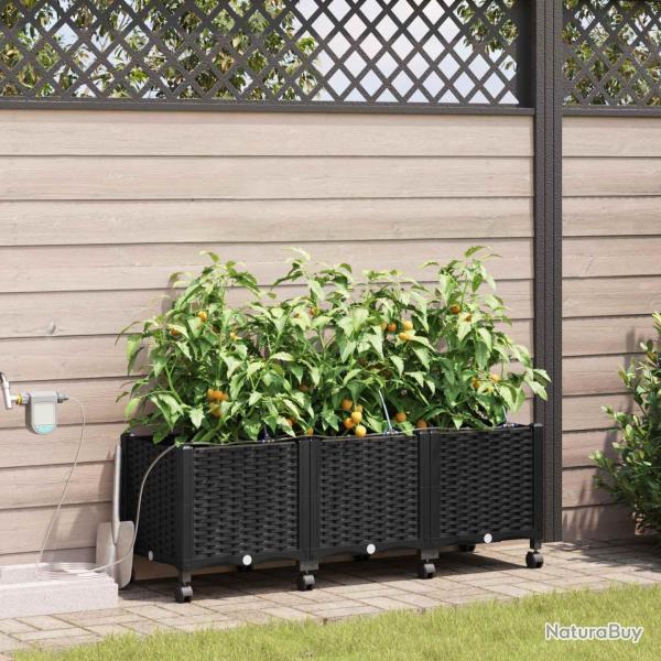 Porte-plante de jardin avec irrigation et roues 3 pc Noir PP