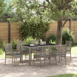 Ensemble de salle &agrave; manger pour jardin 7 pcs Gris polyrotin