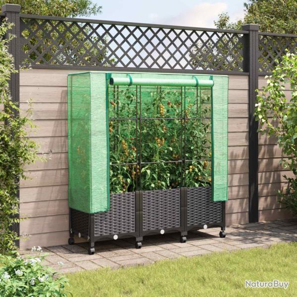 Jardini�re de jardin avec couverture de serre et roues 3 pc PP