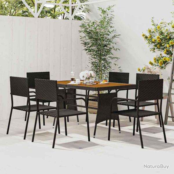 Ensemble � manger d'ext�rieur 7 pcs R�sine tress�e Noir
