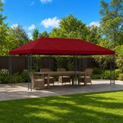 Gazebo avec murs lat&eacute;raux 6 x 3 m Bordeaux Polyester et Acier
