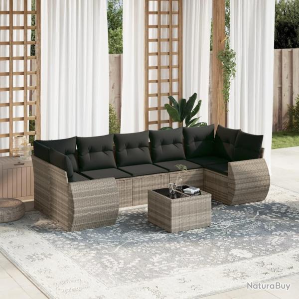 Salon de jardin 8 pcs avec coussins gris clair r�sine tress�e