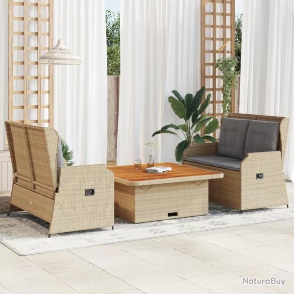 Salon de jardin avec coussins 3 pcs beige r�sine tress�e