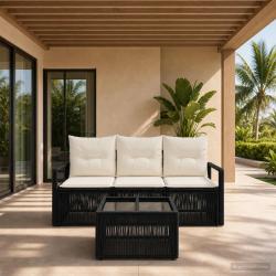 Ensemble de canap&eacute; de jardin 4 pcs Noir polyrotin