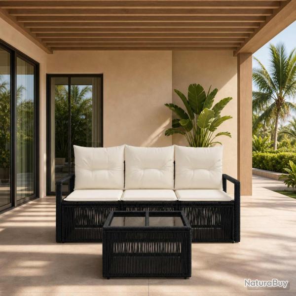Ensemble de canap� de jardin 4 pcs Noir polyrotin