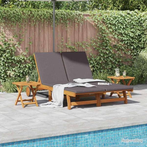 Transat avec coussin Gris fonc� Bois d'Acacia Massif
