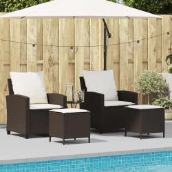 Ensemble de canap&eacute; de jardin 4 pcs avec coussins marron r&eacute;sine tress&eacute;e