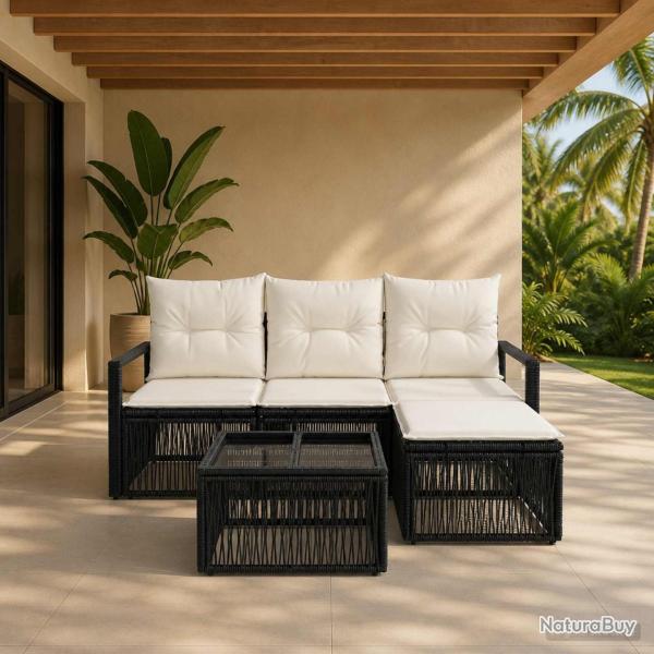 Ensemble de canap� de jardin 5 pcs Noir polyrotin