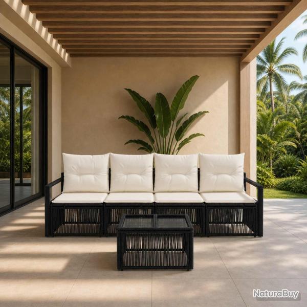Ensemble de canap� de jardin 5 pcs Noir polyrotin