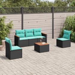 Ensemble de canap&eacute; de jardin 6 pcs avec coussins noir r&eacute;sine tress&eacute;e