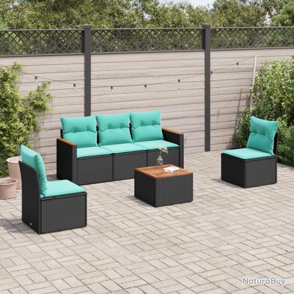 Ensemble de canap� de jardin 6 pcs avec coussins noir r�sine tress�e