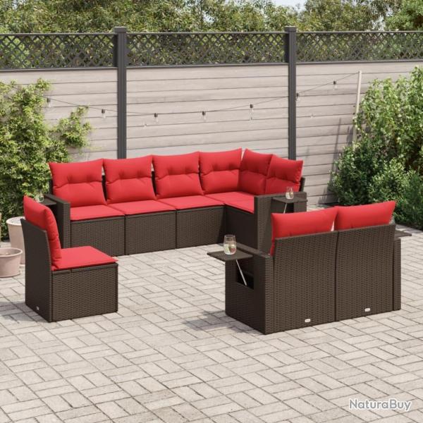 Ensemble de canap� de jardin 8 pcs avec coussins marron r�sine tress�e