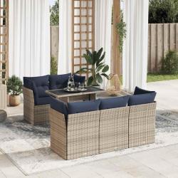 Salon de jardin avec coussins 6 pcs gris r&eacute;sine tress&eacute;e acacia