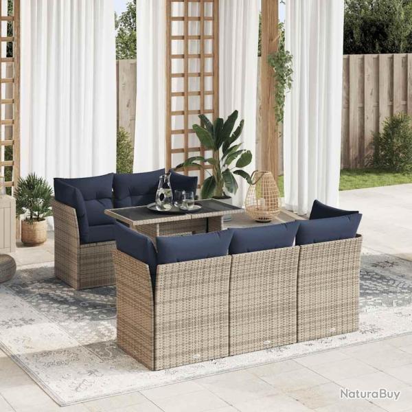 Salon de jardin avec coussins 6 pcs gris r�sine tress�e acacia