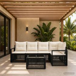 Ensemble de canap&eacute; de jardin 5 pcs Noir polyrotin