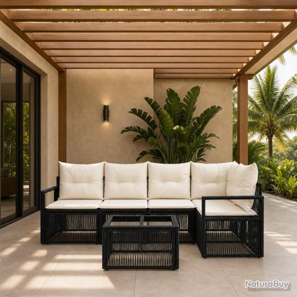 Ensemble de canap� de jardin 5 pcs Noir polyrotin