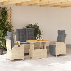 Ensemble &agrave; manger de jardin coussins 4 pcs beige r&eacute;sine tress&eacute;e