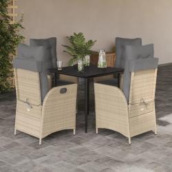 Ensemble &agrave; manger de jardin avec coussins 5pcs Beige poly rotin