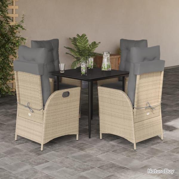 Ensemble � manger de jardin avec coussins 5pcs Beige poly rotin