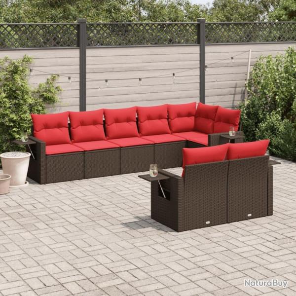Ensemble de canap� de jardin 8 pcs avec coussins marron r�sine tress�e