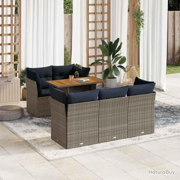 Salon de jardin 6 pcs avec coussins gris r�sine tress�e