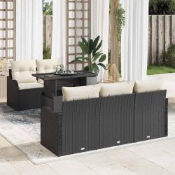 Ensemble de canap&eacute; de jardin 6 pcs Noir et Cr&egrave;me polyrotin