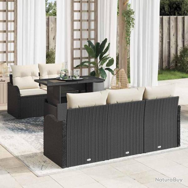 Ensemble de canap� de jardin 6 pcs Noir et Cr�me polyrotin