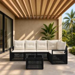 Ensemble de canap&eacute; de jardin 6 pcs Noir polyrotin