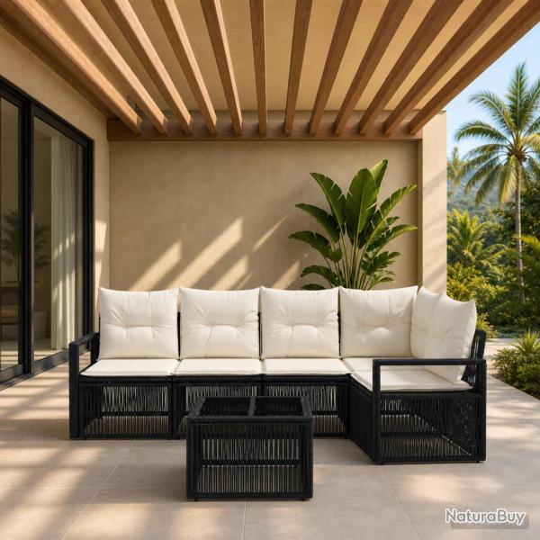 Ensemble de canap� de jardin 6 pcs Noir polyrotin