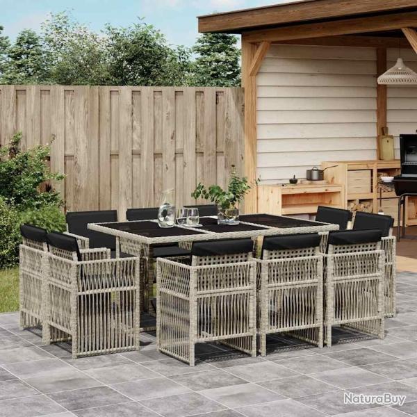 Ensemble � manger de jardin 11pcs avec coussins gris poly rotin