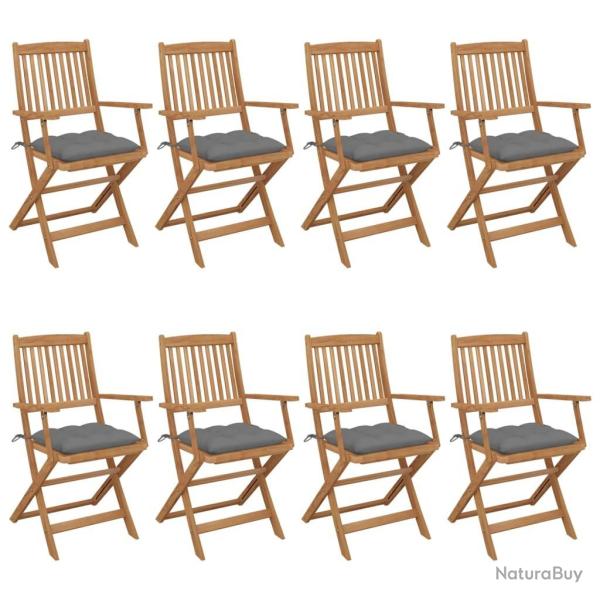 Chaises pliables de jardin lot de 8 avec coussins Bois d'acacia