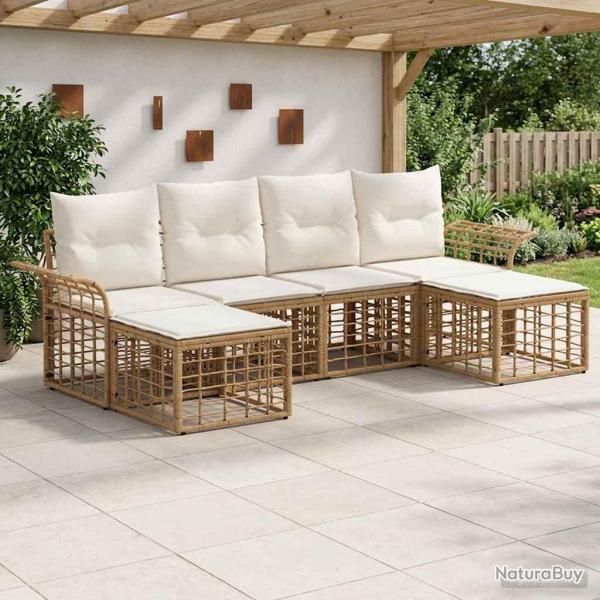 Ensemble de canap�s d'ext�rieur 6 pcs Blanc Naturel et Cr�me