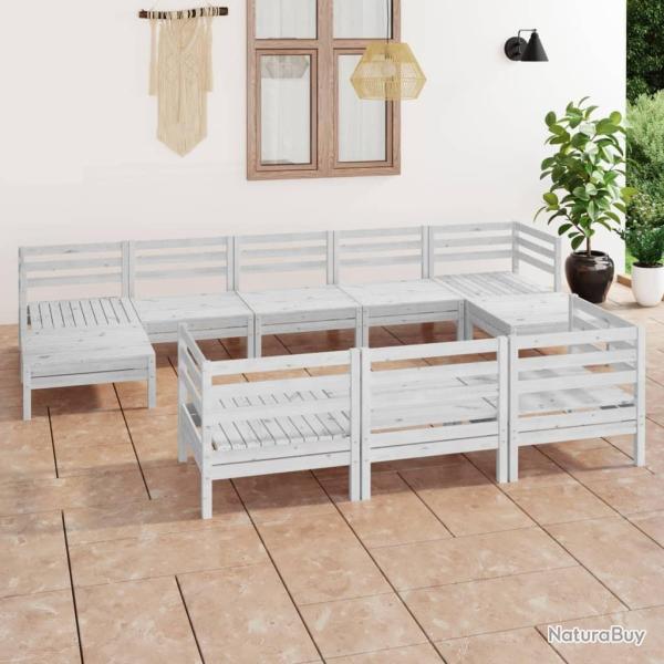 Salon de jardin 10 pcs Blanc Bois de pin massif