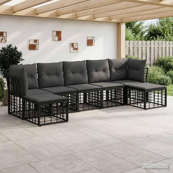 Ensemble de canap�s d'ext�rieur Noir Polyester