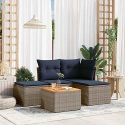 Ensemble de canap&eacute; de jardin 5 pcs avec coussins gris r&eacute;sine tress&eacute;e