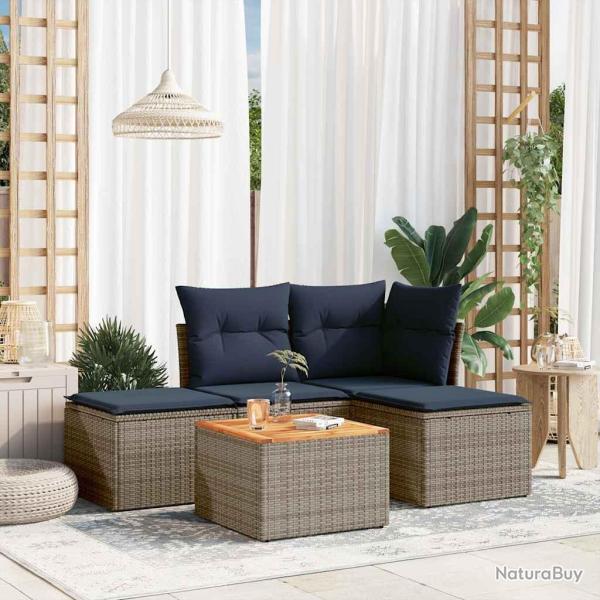 Ensemble de canap� de jardin 5 pcs avec coussins gris r�sine tress�e