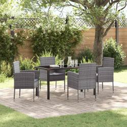 Ensemble de salle &agrave; manger pour jardin 5 pcs Gris polyrotin