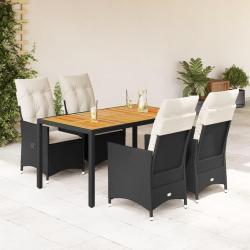 Ensemble &agrave; manger de jardin coussins 5pcs Noir R&eacute;sine tress&eacute;e
