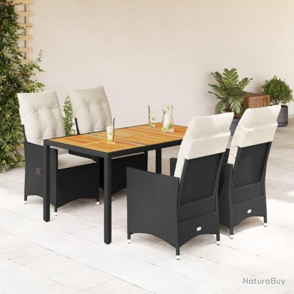 Ensemble � manger de jardin coussins 5pcs Noir R�sine tress�e